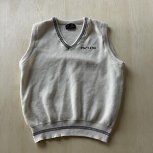 Vintage 90s Isle Of Cotton Sweater Vest Mens Large White V Neck PNC Bank USA